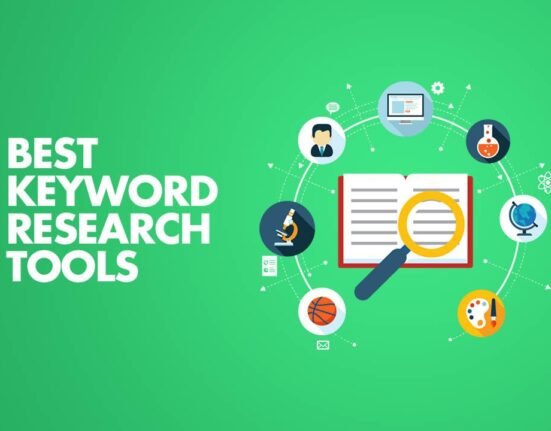 A marketer exploring keyword research tools on a computer, showcasing essential resources for SEO success.