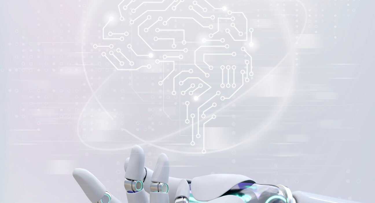 A futuristic illustration showcasing AI-powered applications beyond chatbots, such as predictive analytics, robotic process automation, and personalized virtual assistants